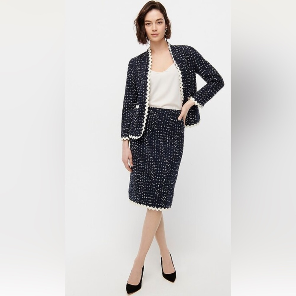 J. Crew No. 2 Pencil Skirt in Navy Spotted Tweed, Size 2